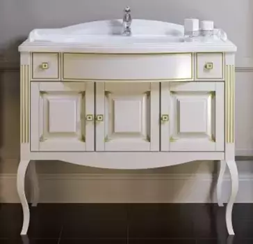 Тумба с раковиной из массива «Opadiris» Лаура 100 (Лаура 100) белая с патиной золото