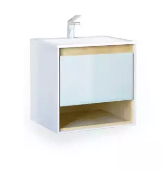 Тумба с раковиной «Jorno» Glass 65 (Modul 65) подвесная белая/светлое дерево