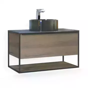 Тумба с раковиной «Jorno» Steal 90 (Melana 41-7078АB) подвесная древесный аттик/чёрный