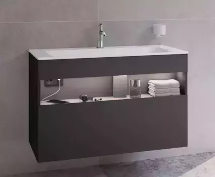 Тумба с раковиной «Keuco» Stageline 100 с подсветкой (Plan 100 с отверстием) подвесная вулканит
