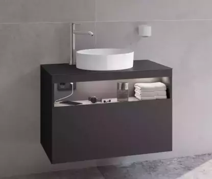 Тумба с раковиной «Keuco» Stageline 80 с подсветкой со столешницей (Stageline 40/40 белая) подвесная вулканит левая