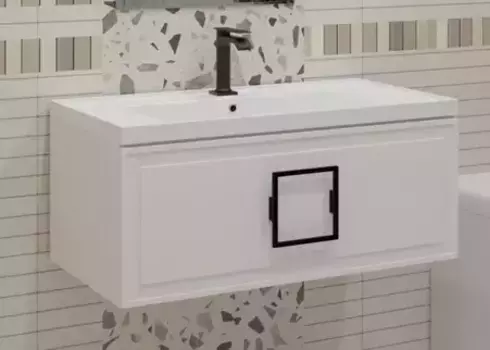 Тумба с раковиной «La Fenice» Cubo 100 (Cubo 100) подвесная Bianca ручки Nero