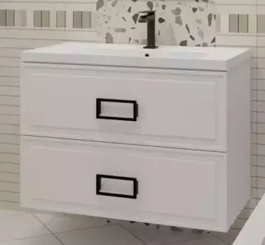 Тумба с раковиной «La Fenice» Cubo 100 twin (Cubo 100) подвесная Bianca ручки Nero