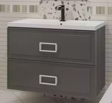 Тумба с раковиной «La Fenice» Cubo 100 twin (Cubo 100) подвесная Grigio ручки Bianco