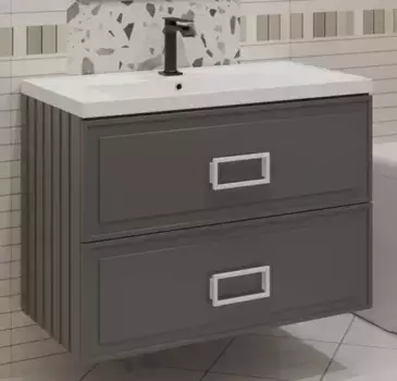 Тумба с раковиной «La Fenice» Cubo 80 twin (Cubo 80) подвесная Grigio ручки Bianco