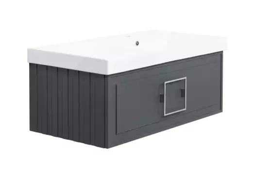 Тумба с раковиной «La Fenice» Cubo 90 (Cubo 90 правая) подвесная Grigio ручки Cromo