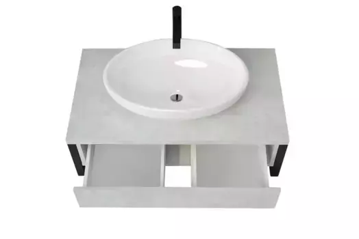 Тумба с раковиной «Marka One» Grunge Loft 80П 1я (Ringo Cut 53) подвесная бетон светлый/чёрная