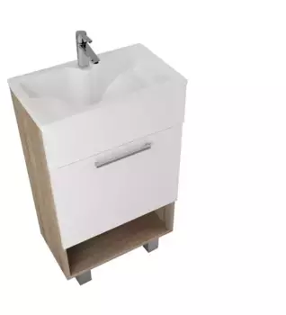 Тумба с раковиной «Marka One» July 50Н 1д (Tiny 50 Polytitan) белая/дуб Сонома левая