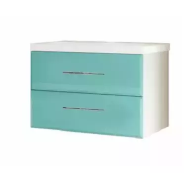 Тумба с раковиной «Marka One» Mix 60П 2я cтекло рейлинг (Como 60) подвесная бирюзовая/белая