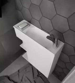 Тумба с раковиной «Marka One» Stretto 60П 1д (Stretto 60 Polytitan) подвесная белая левая