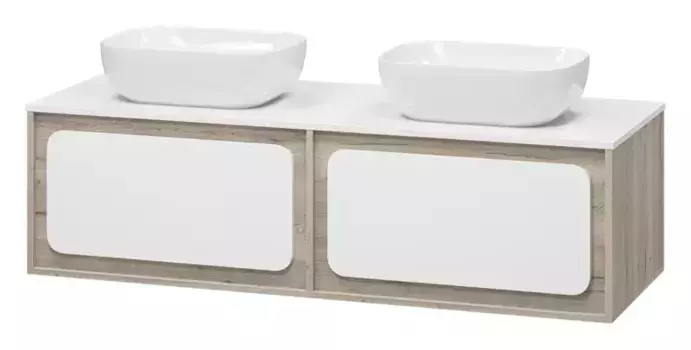 Тумба с раковиной «Misty» Дубль 150 (Melana 50) подвесная белая/дуб галифакс