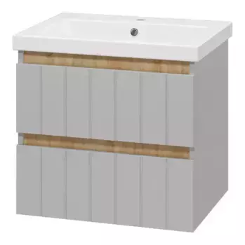 Тумба с раковиной «Misty» Грэй 60 (Como 60 64076) подвесная серый металлик/дуб сонома