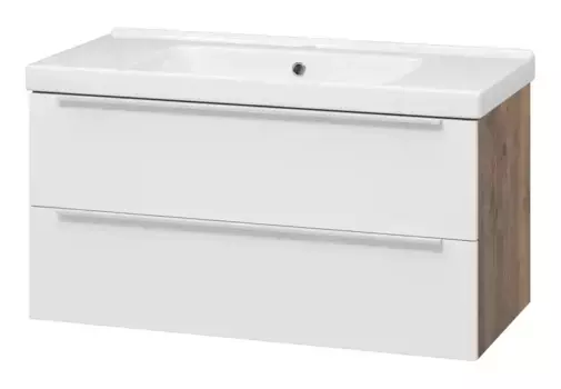 Тумба с раковиной «Misty» Карат 100 (Harmonia 100) подвесная белая/дуб галифакс олово