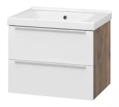 Тумба с раковиной «Misty» Карат 65 (Harmonia 65) подвесная белая/дуб галифакс олово