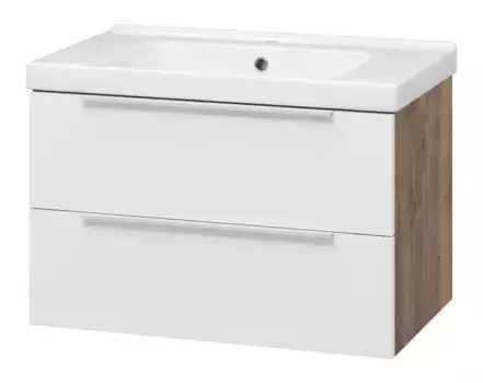 Тумба с раковиной «Misty» Карат 80 (Harmonia 80) подвесная белая/дуб галифакс олово