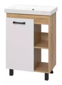 Тумба с раковиной «Misty» Крафт 60 (Moduo 60 Slim) белая/дуб крафт золотой левая