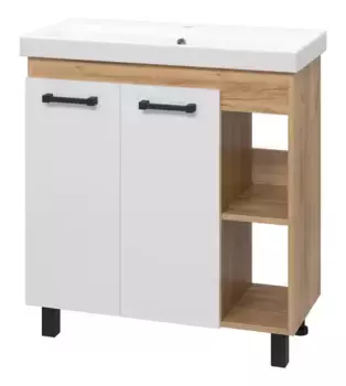 Тумба с раковиной «Misty» Крафт 80 (Moduo 80 Slim) белая/дуб крафт золотой левая