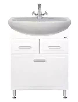 Тумба с раковиной «Misty» Стелла 65 с 2 ящиками (Стелла 65) с корзиной белая