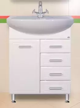 Тумба с раковиной «Misty» Стелла 65 с 4 ящиками (Стелла 65) белая правая