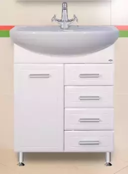 Тумба с раковиной «Misty» Стелла 65 с 4 ящиками (Стелла 65) с корзиной белая правая