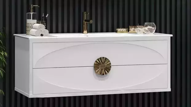 Тумба с раковиной «Opadiris» Ибица 120-2 (Ibiza 121) подвесная белая/золотая