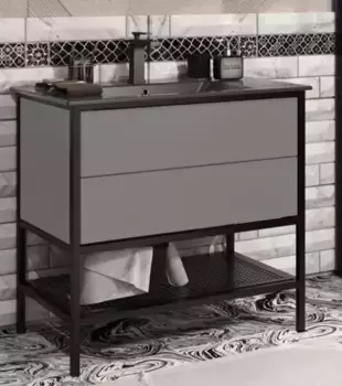Тумба с раковиной «Opadiris» Треви 90 (Ibiza 91) серая/чёрная