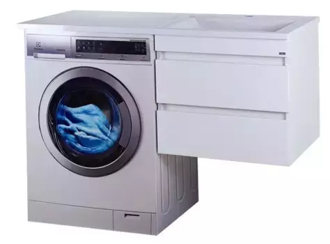 Тумба с раковиной под стиральную машину «Misty» Фостер 55 под стиральную машину (Гавана 120 правая) подвесная белая