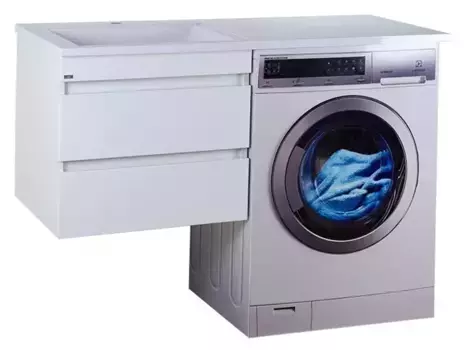 Тумба с раковиной под стиральную машину «Misty» Фостер 55 под стиральную машину (Гавана 120 левая) подвесная белая