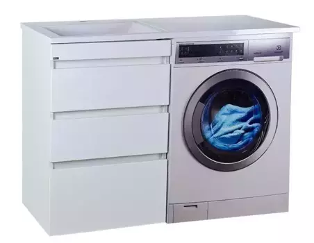 Тумба с раковиной под стиральную машину «Misty» Фостер 55 с 3 ящиками (Гавана 120 левая) белая