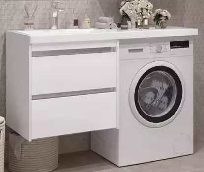 Тумба с раковиной под стиральную машину «Opadiris» Фреш 56-2 (Даллас 120 L левая) подвесная белая