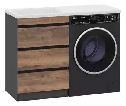 Тумба с раковиной под стиральную машину «Misty» Коломбо 60 (Гавана 120 левая) дуб Галифакс/антрацит