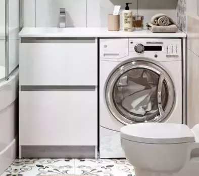 Тумба с раковиной под стиральную машину «Alavann» Soft Silver 120 (Cosmos 120 левая) белая/металлик