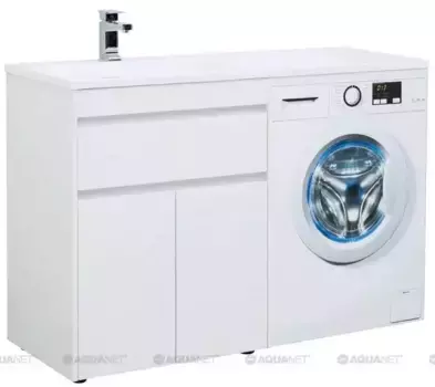 Тумба с раковиной под стиральную машину «Aquanet» Токио 130 (Даллас 130 левая) белая
