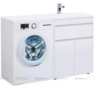 Тумба с раковиной под стиральную машину «Aquanet» Токио 130 (Даллас 130 правая) белая