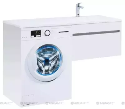 Тумба с раковиной под стиральную машину «Aquanet» Токио 130 (Даллас 130 правая) подвесная белая