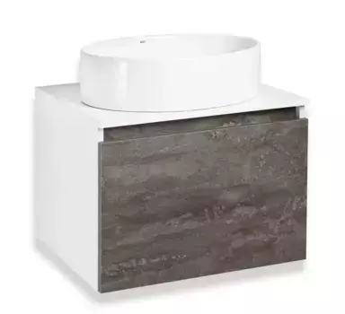 Тумба с раковиной «Runo» Бари 60 (Ovale 50) подвесная железный камень/белая