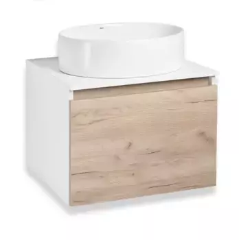Тумба с раковиной «Runo» Бари 60 (Ovale 50) подвесная крафт дуб/белая