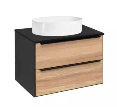 Тумба с раковиной «Runo» Мальта 70 (Ovale 50) подвесная дуб/чёрная