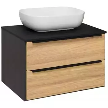 Тумба с раковиной «Runo» Мальта 70 (Moduo 50 Square) подвесная дуб/чёрная