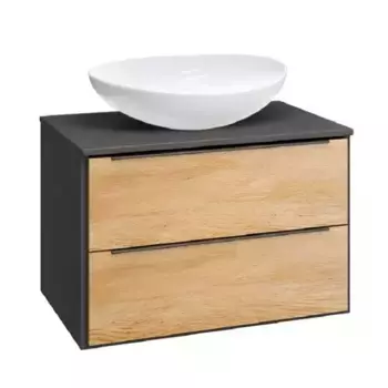 Тумба с раковиной «Runo» Мальта 70 (Moduo 55 Leaf) подвесная дуб/чёрная