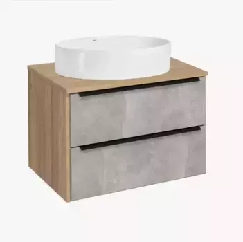 Тумба с раковиной «Runo» Мальта 85 (Ovale 50) подвесная серая/дуб