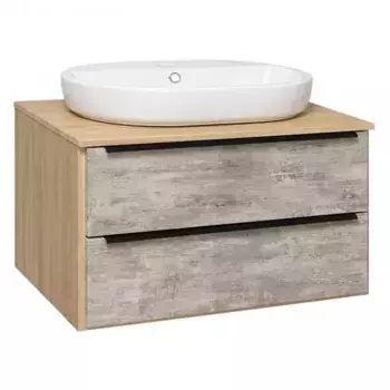 Тумба с раковиной «Runo» Мальта 85 (Caspia 60 Oval) подвесная серая/дуб