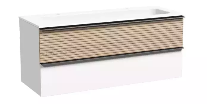 Тумба с раковиной «Sancos» Delta 119,5 (Element 121/46 двойная) подвесная дуб светлый/белая