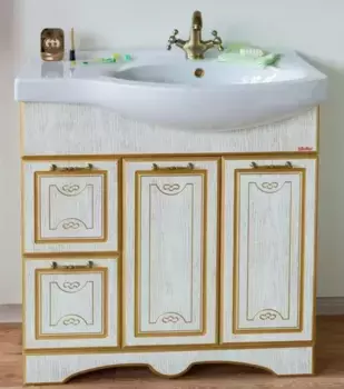 Тумба с раковиной «Sanflor» Адель 82 (Коралл 83) белая с патиной золото левая