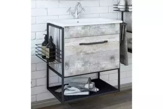 Тумба с раковиной «Sanflor» Бруклин 60 (Como 60) подвесная бетон пайн экзотик/чёрный муар