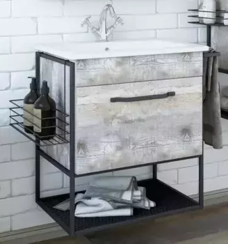 Тумба с раковиной «Sanflor» Бруклин 60 (Элина 60) подвесная бетон пайн экзотик/чёрный муар