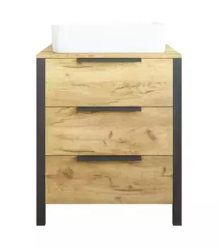 Тумба с раковиной «Sanflor» Гард 70/2 (Олимпия 56) Дуб крафт золотой/чёрный