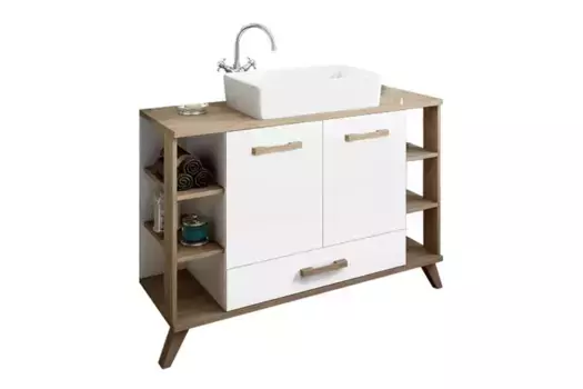 Тумба с раковиной «Sanflor» Ингрид 120 (Plaza 56/36) белая матовая/вяз швейцарский