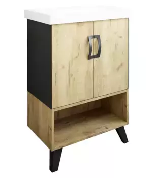 Тумба с раковиной «Sanflor» Выборг 60/2 (Moduo 60 Slim) дуб крафт золотой/чёрный