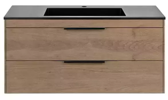 Тумба с раковиной «Vincea» Chiara 2D100 (100/48 черная) подвесная натуральный дуб